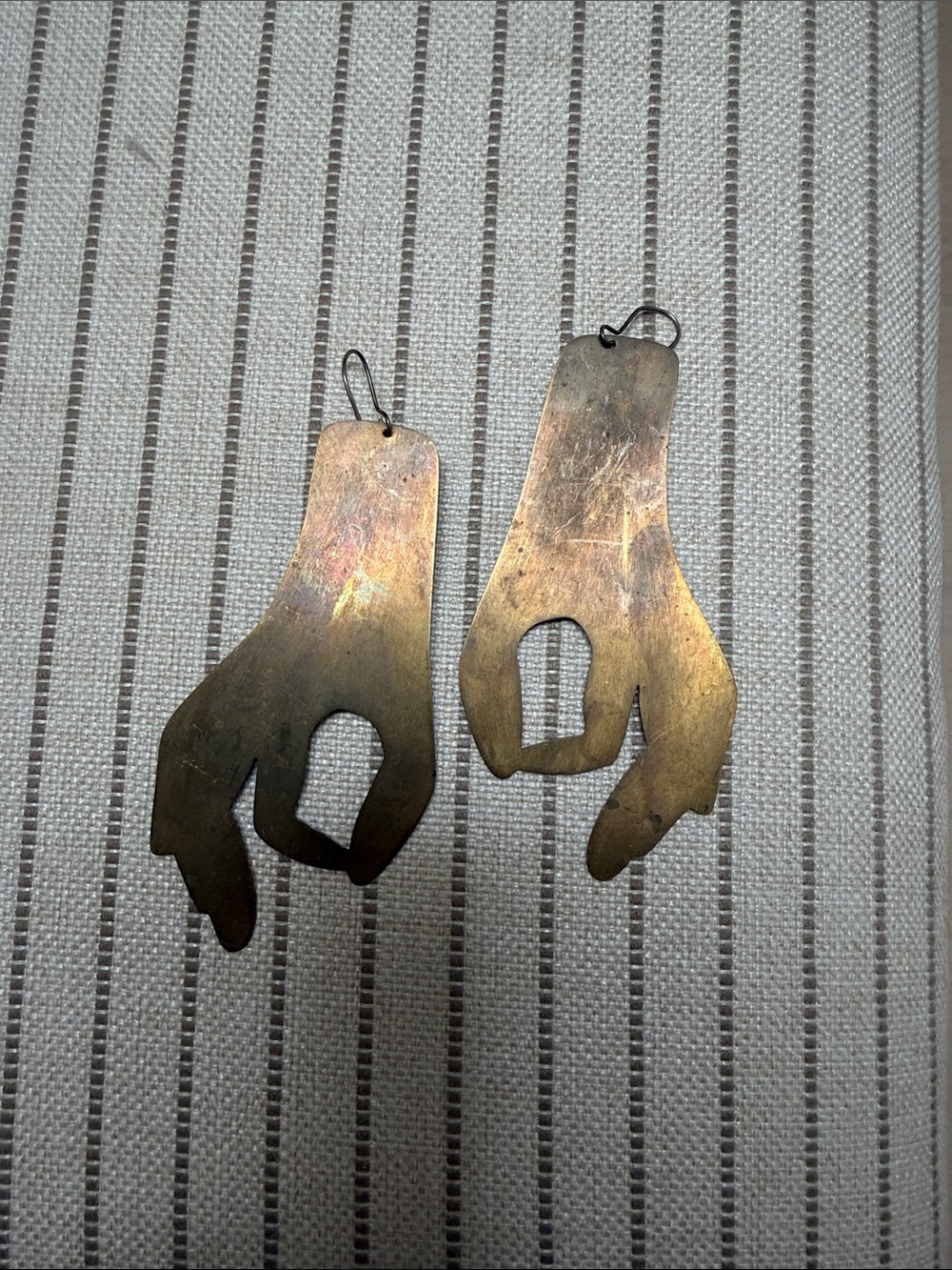 Handcrafted Brass Hand-Shaped Drop Earrings - Gold Tone
